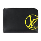 Louis Vuitton Pochette Jules GM Clutch Bag Leather Black Yellow Silver