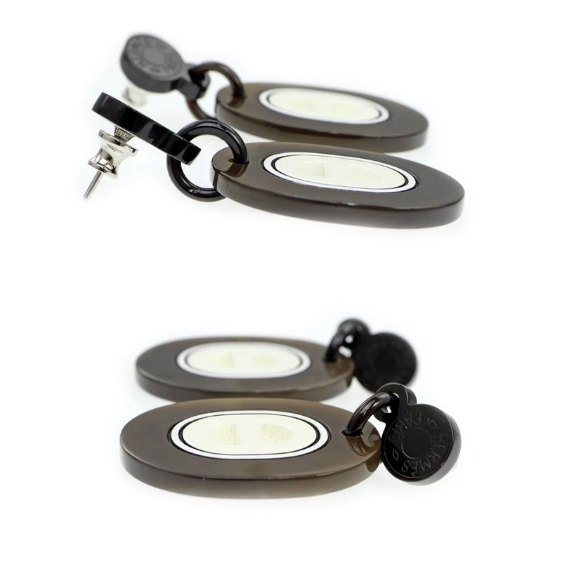 Hermes Earrings Fidelio Village PM Buffalo Horn Dark Brown White — view 4