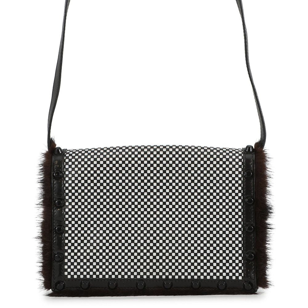 Fendi Shoulder Bag Check Studded Leather Fur