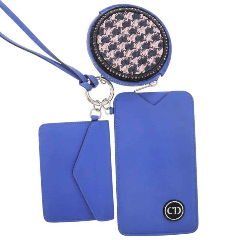 Christian Dior Neck Pouch Leather Blue Card Case 1422 — view 2