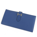 Hermes Bearn Soufflet Blue Brighton Silver Chevre Wallet