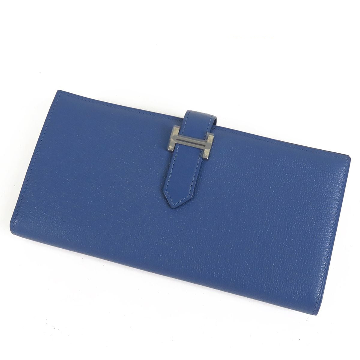 Hermes Bearn Soufflet Blue Brighton Silver Chevre Wallet