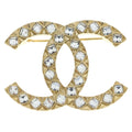 Chanel CC Logo Rhinestone Pin Badge Brooch Gold