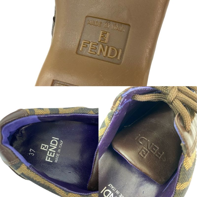 Fendi FF Zucca Pattern Leather Canvas Sneakers Size 37 Shoes — view 2