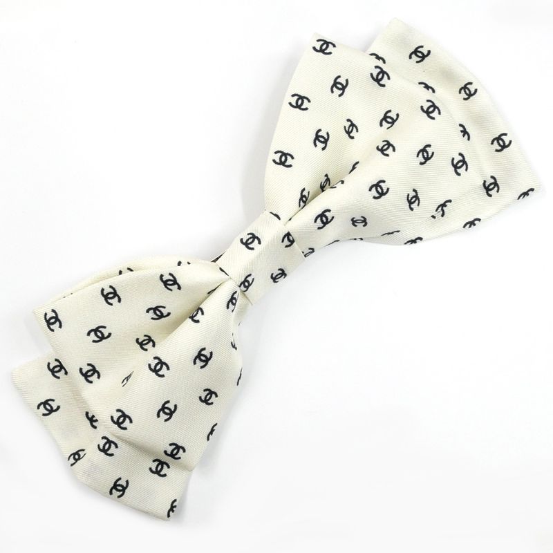 Chanel Barrette Aaa821 Ribbon White Logo COCO Silver Hardware Hair — view 3