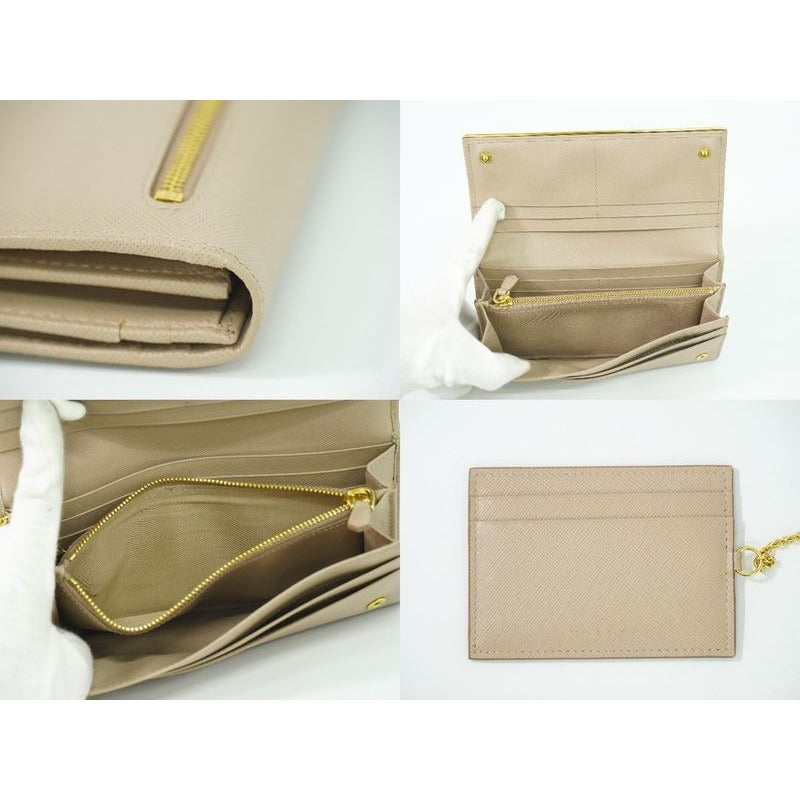 Prada Leather Long Wallet Pink Beige — view 8