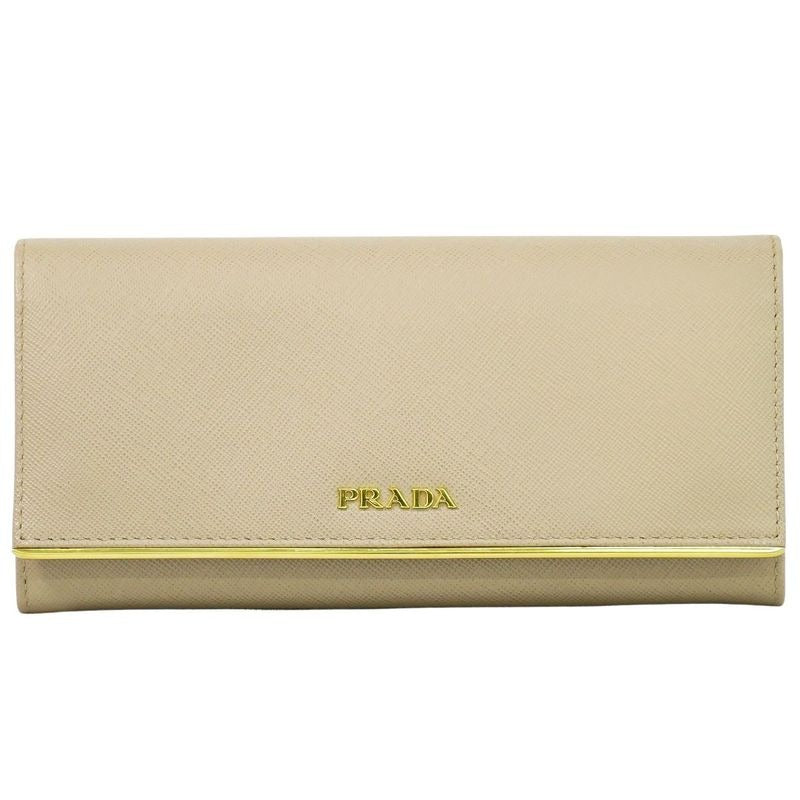 Prada Leather Long Wallet Pink Beige