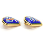 Hermes Earrings Emile Blue Gold Cloisonne GP Plating Jewelry Fan Small Fashionabl — view 2