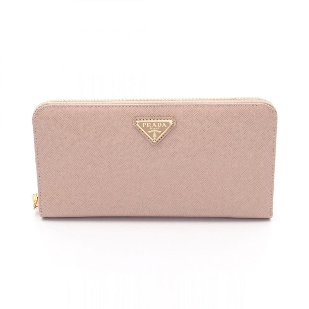 Prada Round Wallet Saffiano Triang Pink Leather