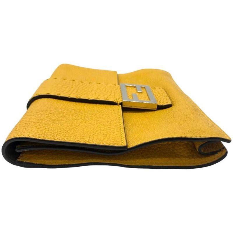 Fendi Shoulder Bag Flat Baguette Medium 7 Va524 FF Logo Yellow Silver Hardware — view 4
