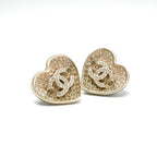 Chanel Earrings Gold Black Coco Mark Rhinestone Heart — view 2