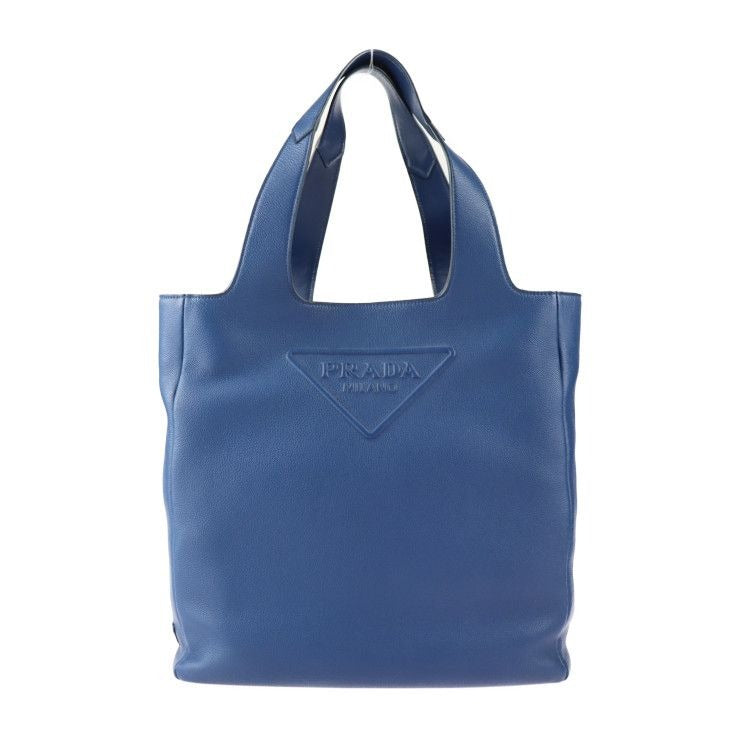 Prada Tote Bag 2 Vg092 Leather Blue Vitello Daino Triangle