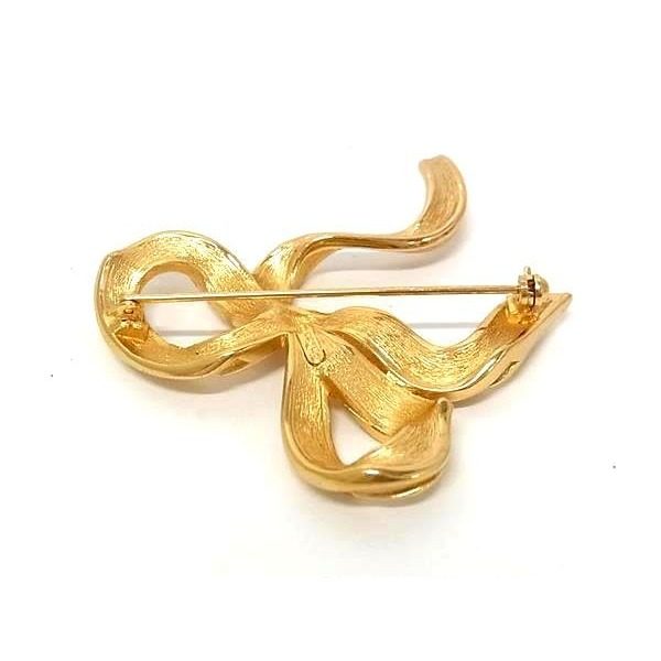 Dior Vintage Ribbon Pin Brooch Pin Badge Gold — view 2