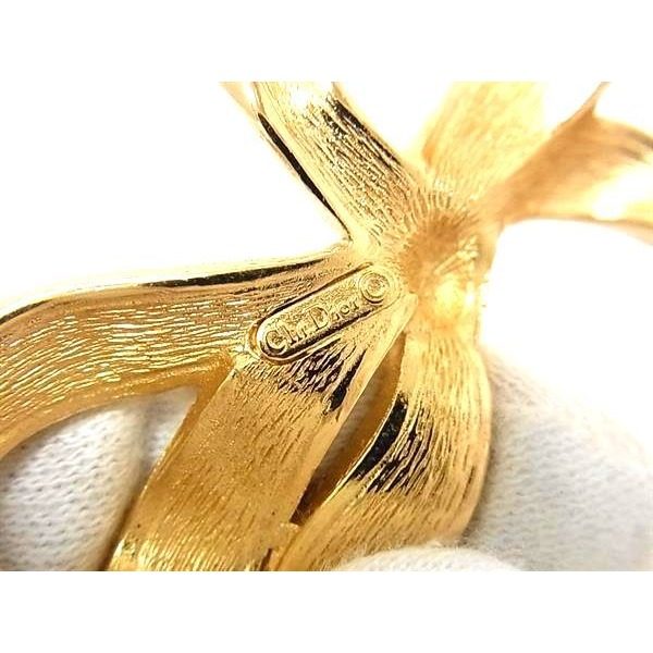 Dior Vintage Ribbon Pin Brooch Pin Badge Gold — view 4