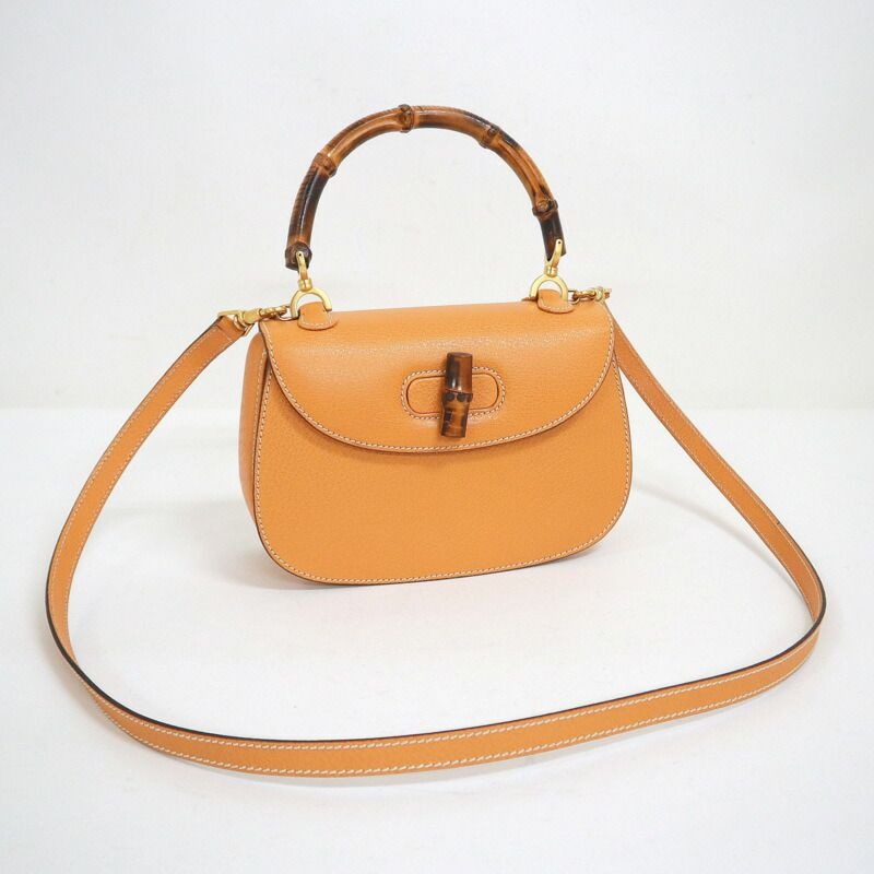 Gucci Bamboo 2-Way Shoulder Bag Leather Brown Gold