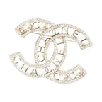 Chanel Pearl Rhinestone CC Logo Brooch Gold