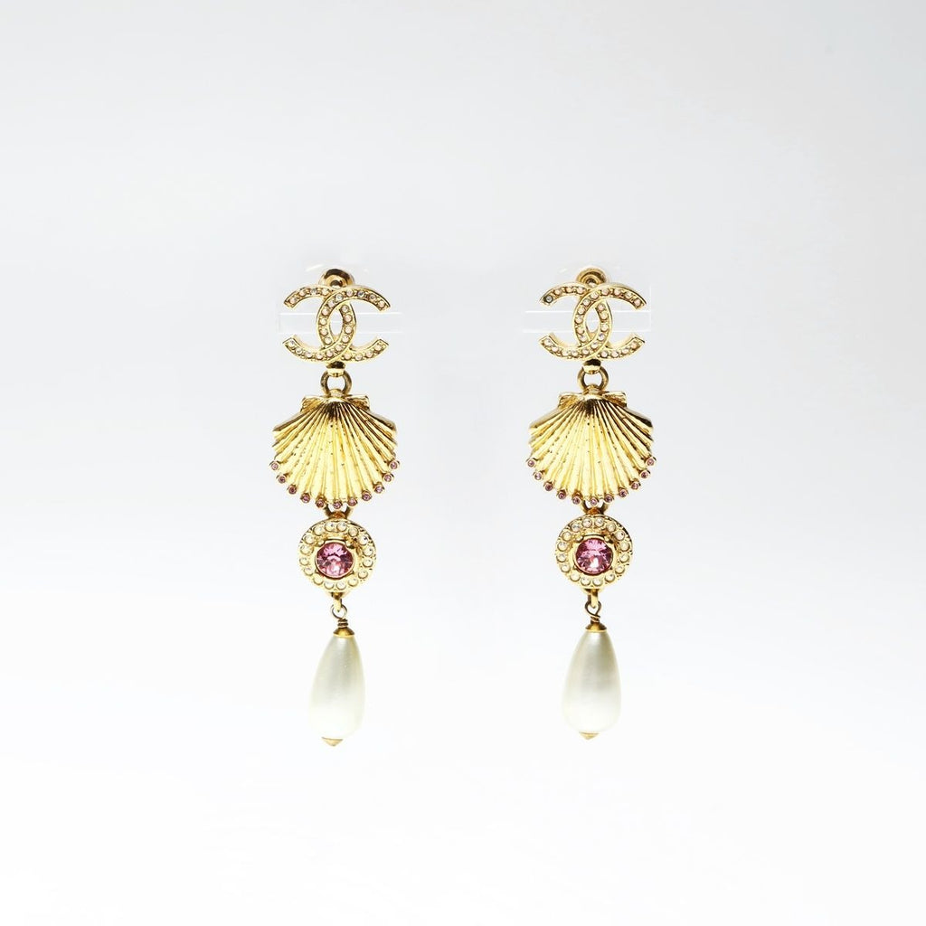 Chanel Earrings Shell Pearl Rhinestone Drop