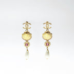 Chanel Earrings Shell Pearl Rhinestone Drop