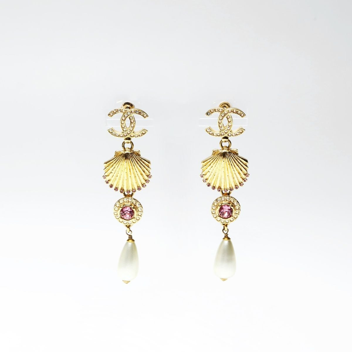 Chanel Earrings Shell Pearl Rhinestone Drop