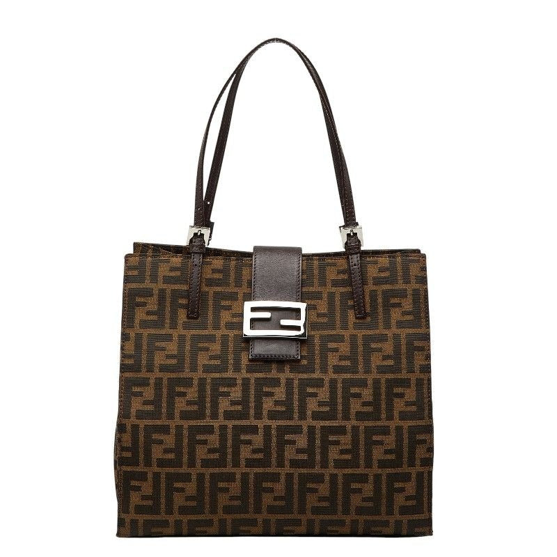 Fendi Zucca Tote Shoulder Bag Brown Canvas Leather