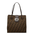 Fendi Zucca Tote Shoulder Bag Brown Canvas Leather