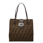 Fendi Zucca Tote Shoulder Bag Brown Canvas Leather