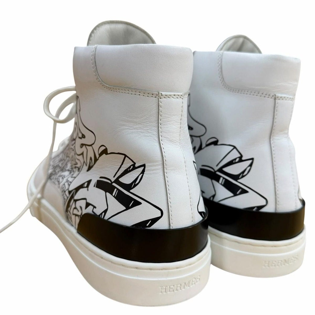 Hermes Graffiti District Leather High Cut Sneakers White 41 — view 4