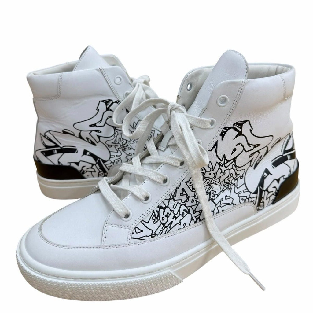 Hermes Graffiti District Leather High Cut Sneakers White 41