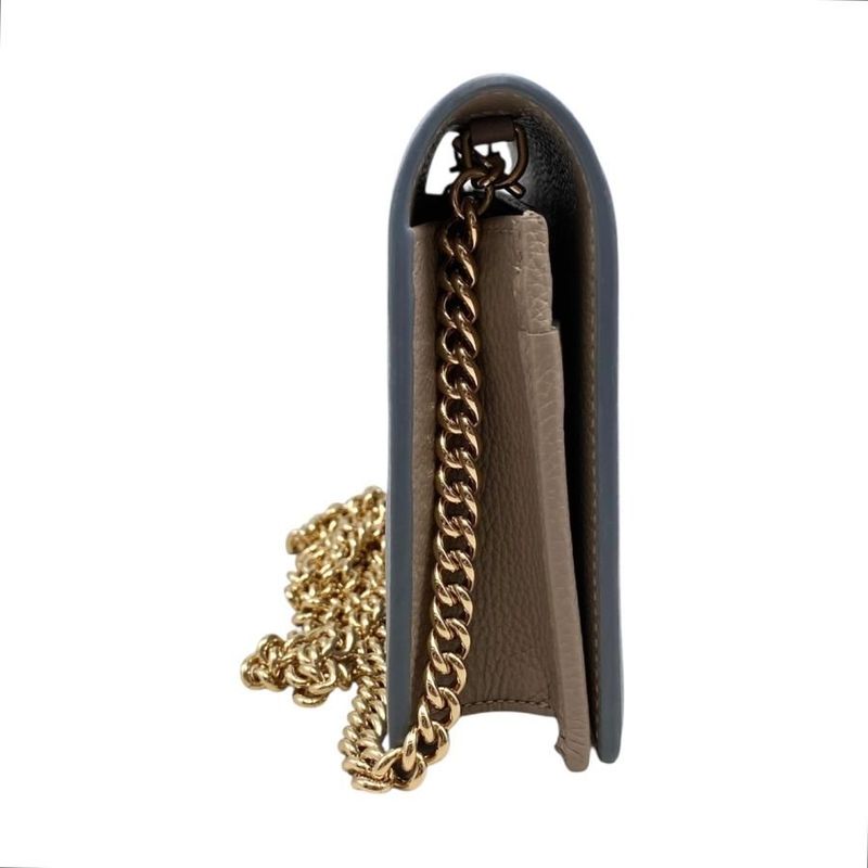 Gucci Shoulder Bag Chain Wallet Leather Double G Light Blue Beige — view 4