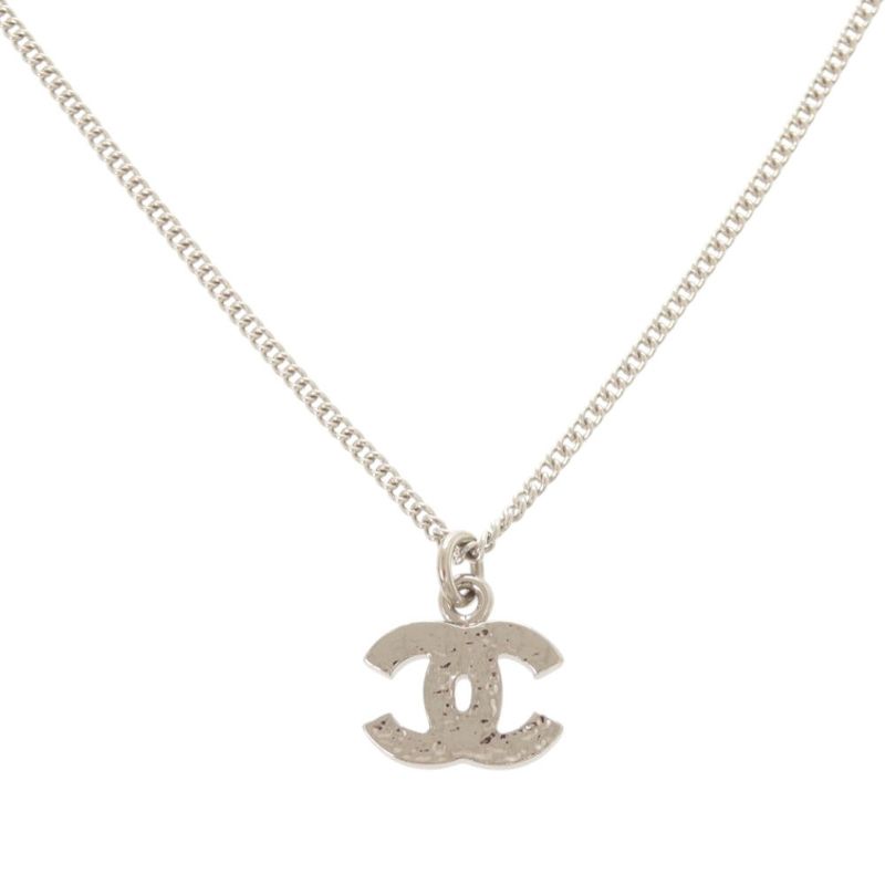 Chanel Coco Mark Metal Rhinestone Silver Necklace 0460 — view 4