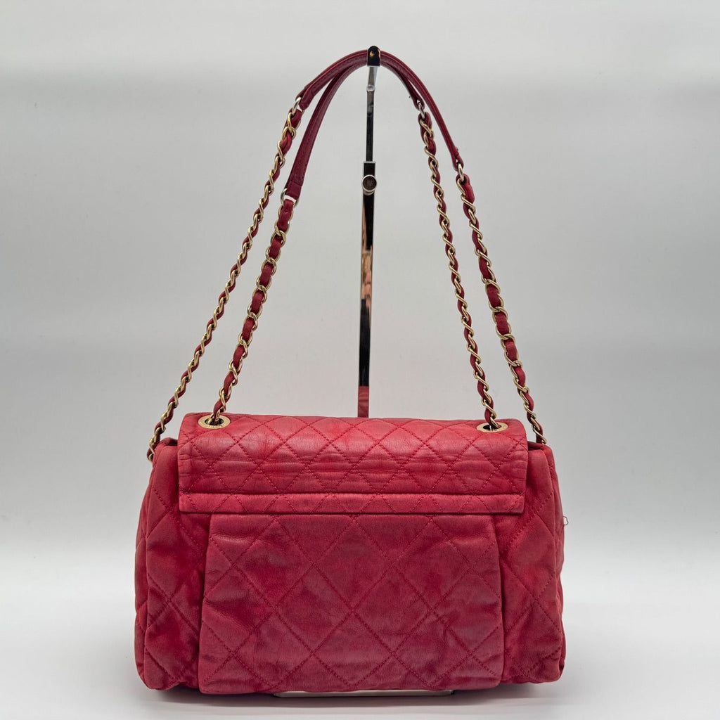 Chanel Shoulder Bag Quilted CC Logo Turnlock Gold Chain Leather Red Seal — view 2