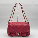 Chanel Shoulder Bag Quilted CC Logo Turnlock Gold Chain Leather Red Seal