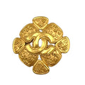 Chanel CC Logo Flower Motif Gold Plated Brooch