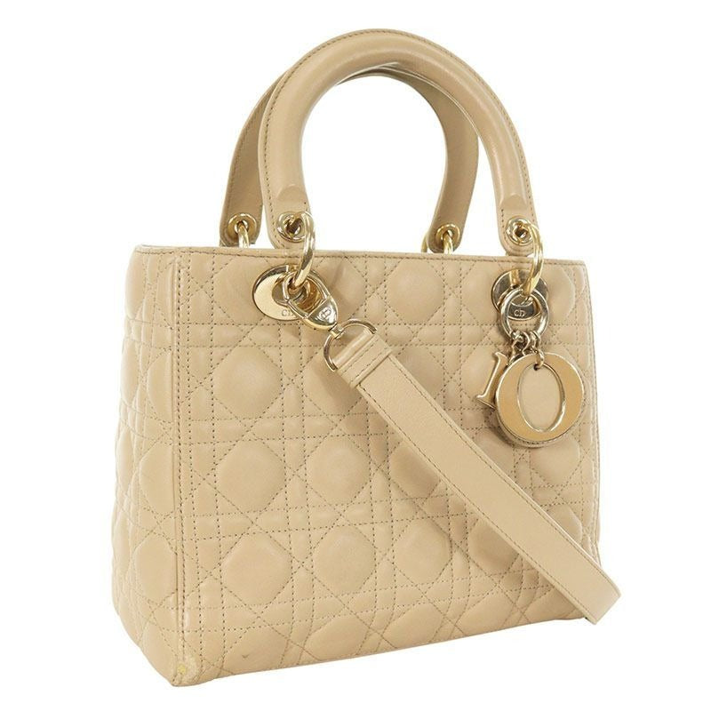 Christian Dior Lady Quilted 2wayleather Handbag Medium