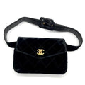 Chanel CC Logo Velour Quilted Waist Pouch Black