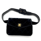 Chanel CC Logo Velour Quilted Waist Pouch Black