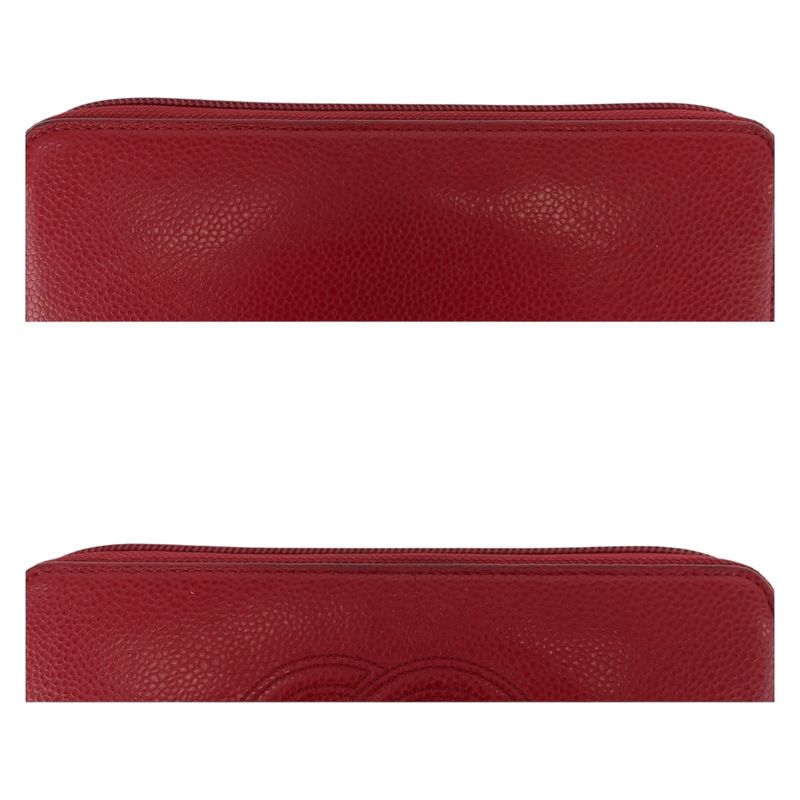 Chanel Coco Mark Red Gold Hardware Leather Long Wallet Round Zipper — view 6