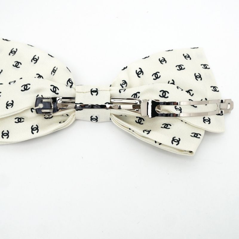 Chanel Barrette Aaa821 Ribbon White Logo COCO Silver Hardware Hair — view 8