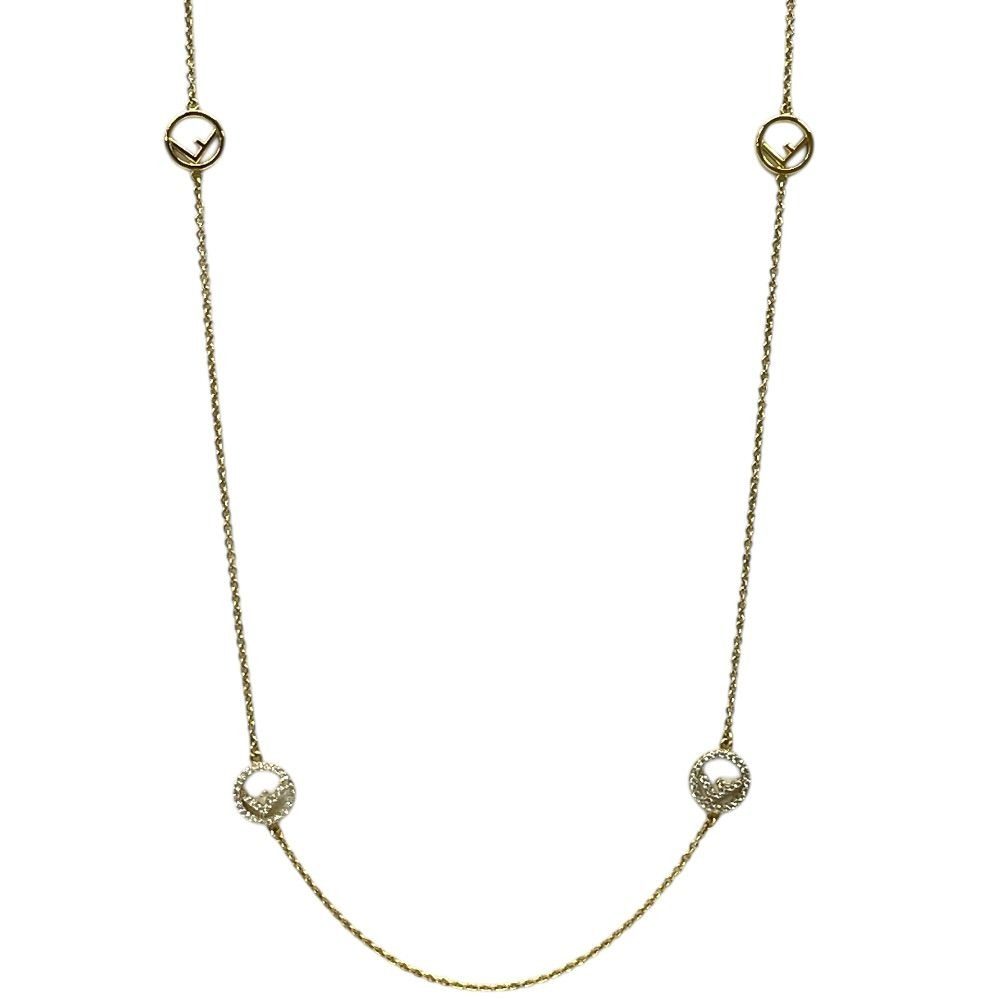 Fendi Is FF Logo Necklace Chain Pendant Gold Rhinestone Gorgeous