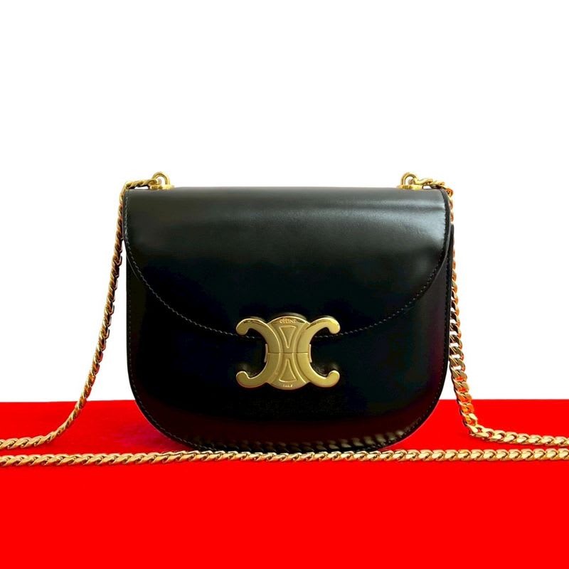 Celine Teen Chain Buzas Triomphe Logo Calf Leather Shoulder Bag