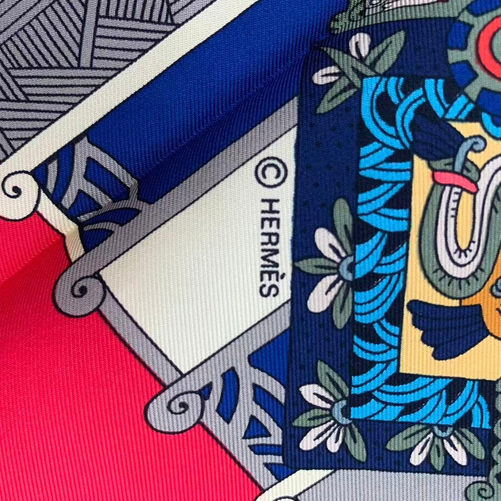 Hermes Scarf Silk Carre 90 Astres Et Soleils Celestial Bodies and the Sun Red — view 6