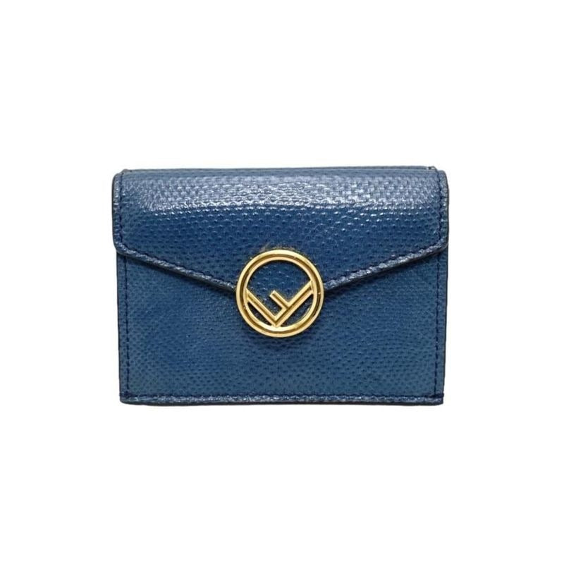 Fendi Trifold Compact Wallet 8 Blue Gold Hardware