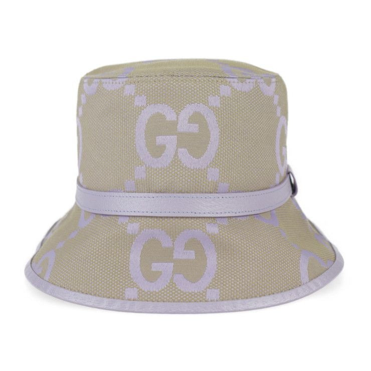 Gucci Bucket Hat Canvas Leather Beige Light Purple Jumbo GG