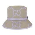 Gucci Bucket Hat Canvas Leather Beige Light Purple Jumbo GG