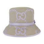 Gucci Bucket Hat Canvas Leather Beige Light Purple Jumbo GG