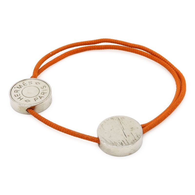 Hermes Serie Cord Bracelet Cotton Orange Silver Hardware