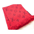 Louis Vuitton Scarf Echarpe Logo Mania Red Wool Silk 8C