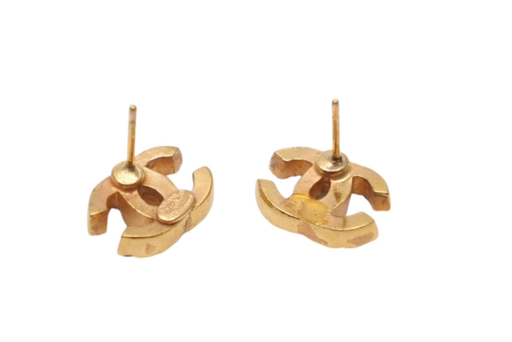 Chanel CC Logo Earrings 01 Rhinestone Metal Gold Clear — view 5