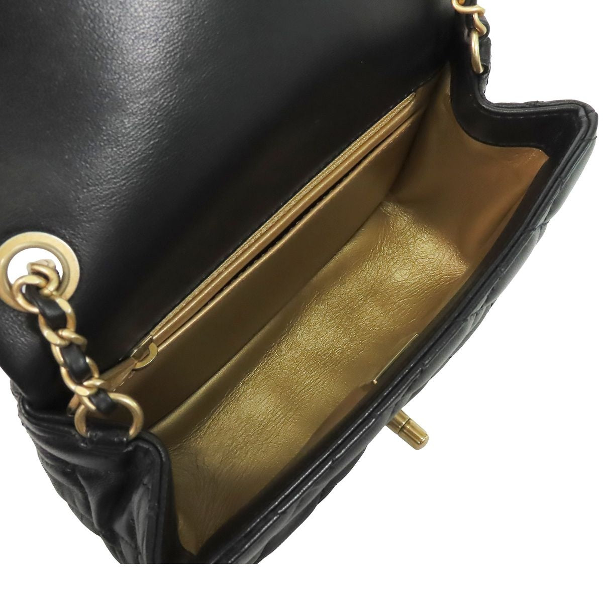 Chanel Chain Black Gold Lambskin Quilted Mini Single Flap Coco Ball Shoulder Bag — view 5