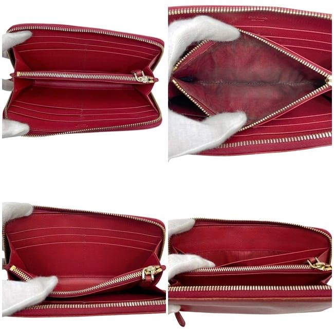 Prada Round Zipper Long Wallet Red 1 M0506 Saffiano — view 8